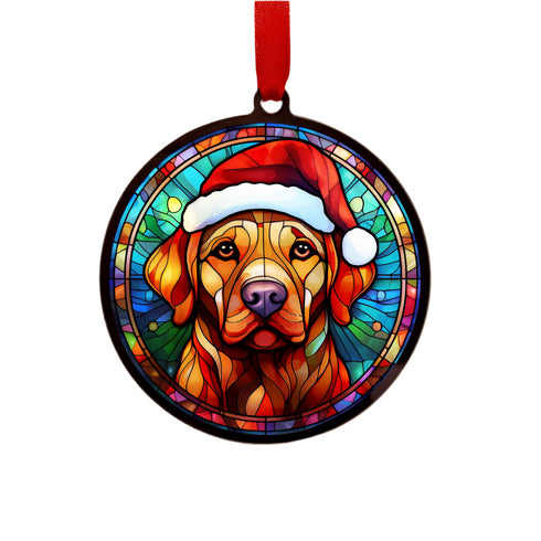 Labrador Fox Red in Santa Hat Suncatcher Decoration